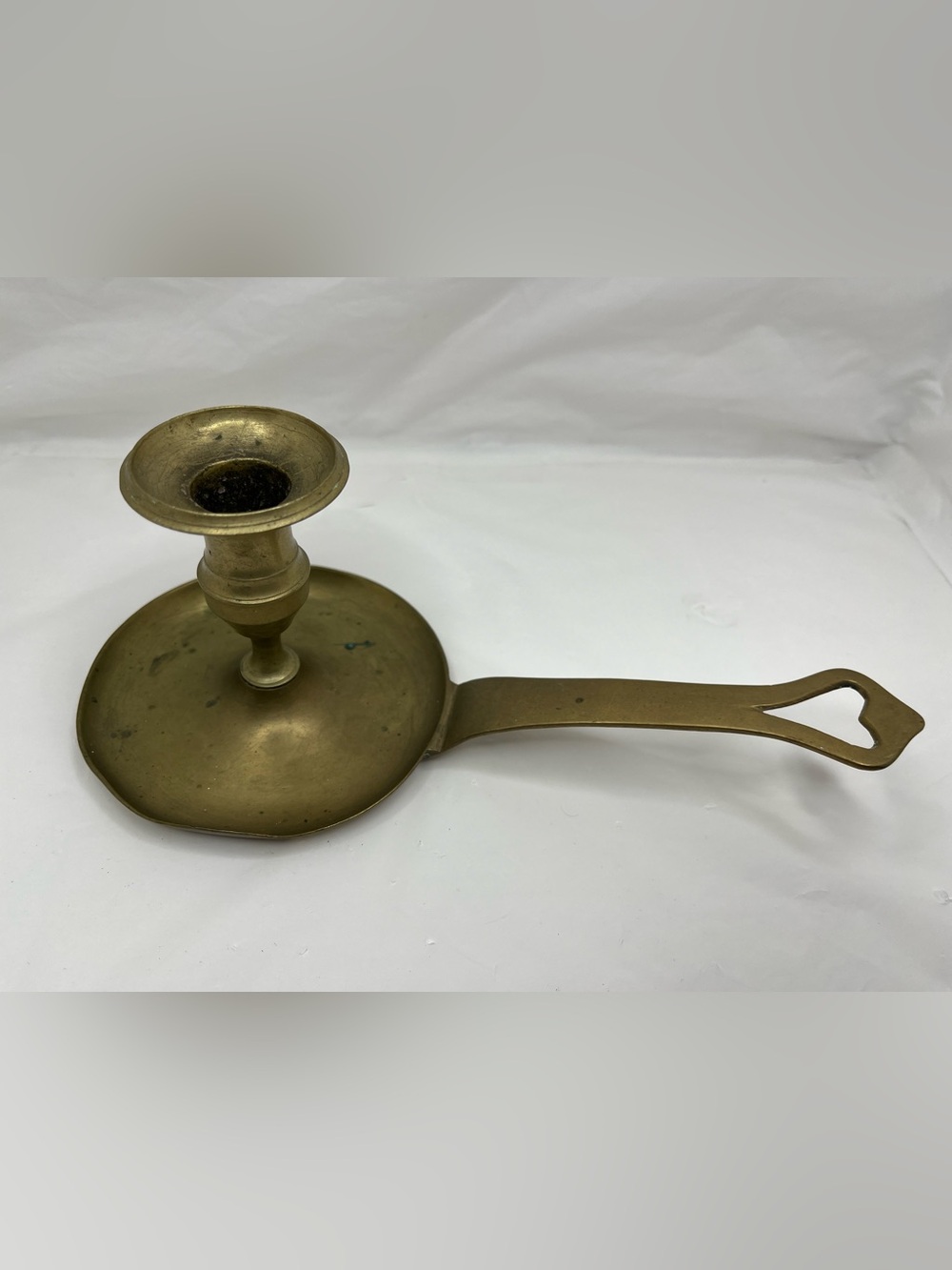 Vintage copper chamberstick candlestick holder with long Heart-cutout
